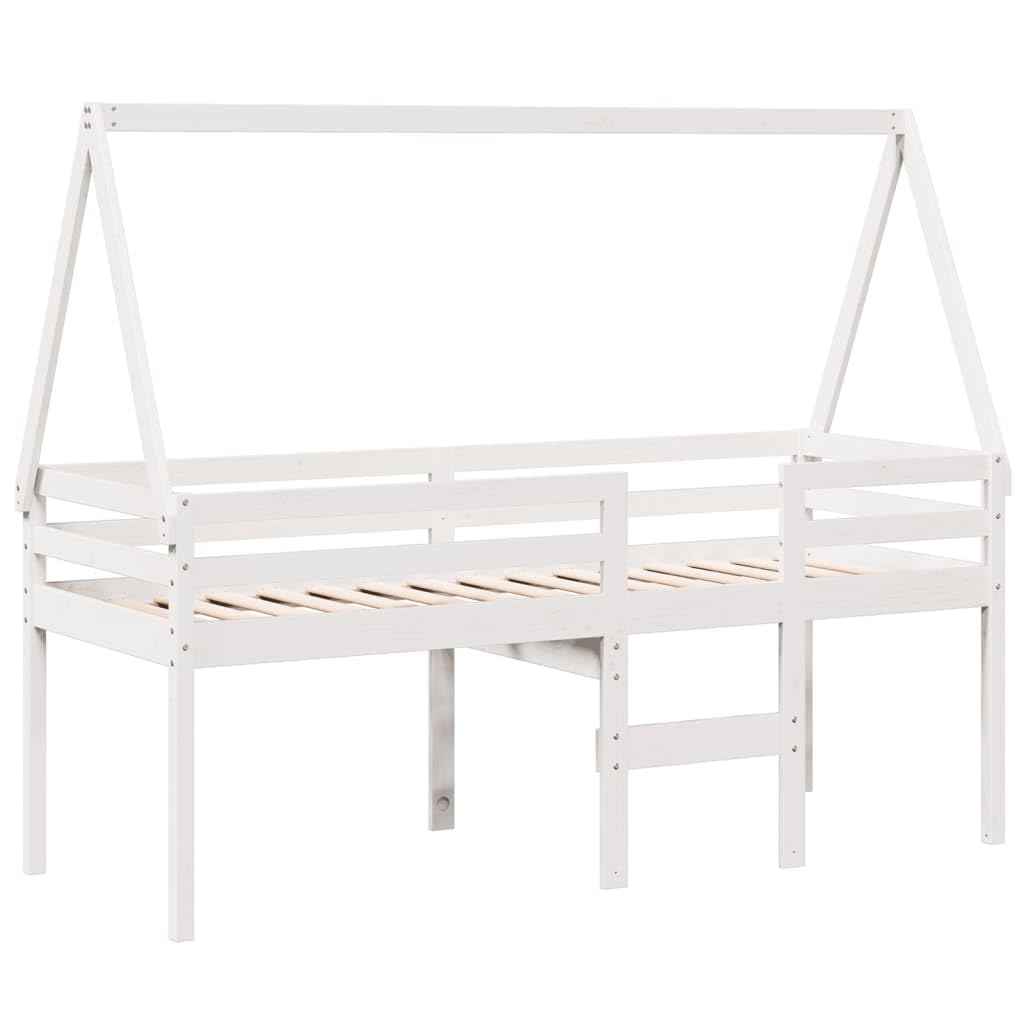 Letto a Soppalco con Tetto Bianco 90x200 cm in Legno di Pino,Letto a Soppalco,Letto Soppalco,Letto a Soppalco,Struttura Letto,Letto a Soppalco con Tetto -3282093