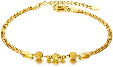SISGEM Solid 18k Yellow Gold Bead Bracelet for Women, Real18 Karat Gold Jewelry Gifts for Her, (2.3 mm Wide Chain, 6.5-7.7 Inch)