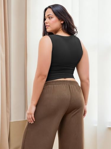 CIDER Plus Size Tops for Women Sleeveless Ruched Crew Neck Crop Tank Top Summer Casual Outfits4