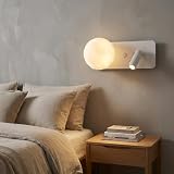 Alpinaluz Aplique de Pared Blanco con Bola 3D Estilo Luna y Foco de Lectura LED...
