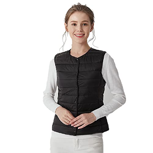 Women's Lightweight Down Vest Crewneck Button Down Packable Puffer Vest Ultra Light Slim Fit Sleeveless Waistcoat