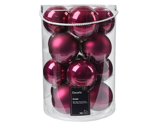 Kaemingk Weihnachtskugeln Glas 8cm 16 Stück - matt & glänzend - Große Christbaumkugeln Weihnachtsbaumkugeln für Weihnachten - Christbaumschmuck & Weihnachtsbaumschmuck Beere - Granatapfel