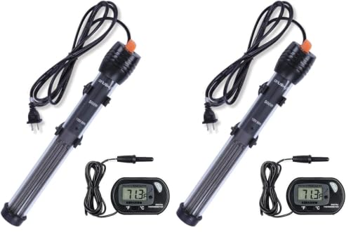 Image of Orlushy Submersible Aquarium Heater, Adjustable Fish Tahk Heater with Free Thermometer Suitable for Marine Saltwater and Freshwater (Pack of 2)