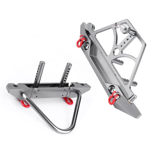RC Front and Rear Bumper, High Simulation CNC Metal Bumper Set with Spare Tire Carrier & Tow Hooks for Axial SCX10 SCX10 II RC Car Bumper RC Vehicle Bumpers Mounts Trail Bumpers RC Car Upgrade Part