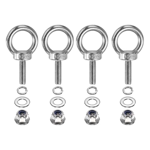 Image of PATIKIL M6 x 20mm Shoulder Eye Bolt, 4 Pcs 304 Stainless Steel Lifting Ring Threaded Eye Bolt with Flange Lock Nuts Spring and Flat Washers for Hanging Tie Down Straps Outdoor Indoor