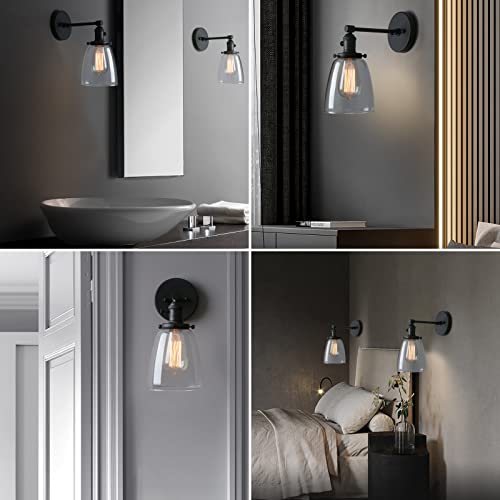 Phansthy Industrial Wall Sconce Light 1-Light Black Sconce With 5.5 Inches Dome Clear Glass Shade #TOP1