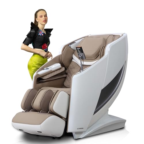 Image of ROBOTICVIBE RV7575 4D Massage Chair for Home | 18 Auto Programs | Health Detection Sensors | 143cm i-Open Flex Rail | 6 Aromatherapy Scents |Voice Control|Zero Gravity|Wireless Charging - White Brown