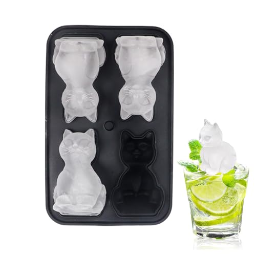 Yuannee Foremka na kostki lodu, pojemnik na kostki lodu w kształcie kota, 3D, śliczne formy do whisky, bourbon, 4 otwory, duże zabawne formy