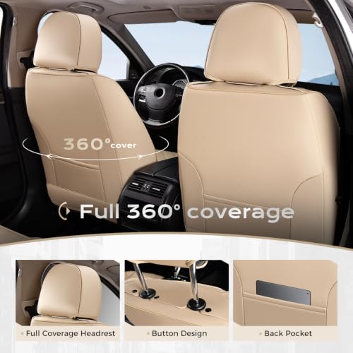 Image of Coverado Car Seat Covers Front, Seat Covers for Cars, Waterproof 2-Pack Car Seat Cushions, Leather Carseat Seat Protectors, Universal Seat Covers Fit for Most Sedans SUV Pick-up Trucks(Beige&Coffee)