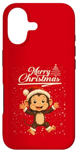 Merry Christmas Monkey Santa Hat Animal Cute Xmas Holiday X}zP[X iPhone 17 p