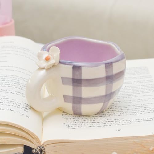 Image of Daisy Ceramic Mug | Handmade Cup | Gift to Best Friend | Aesthetic Cute Mug | Coffee Tea /Milk Mugs (Purple)