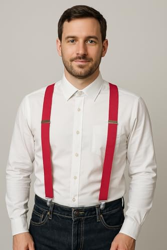 Image of RBOCOTT Mens Solid Color Suspender with 3 Cilps Adjustable Braces