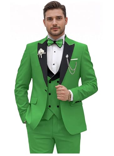 Wemaliyzd Mens Suit 3 Piece Slim Fit Tuxedo for Men Peak Lapel Jacket Double Breasted Waistcoat Pants