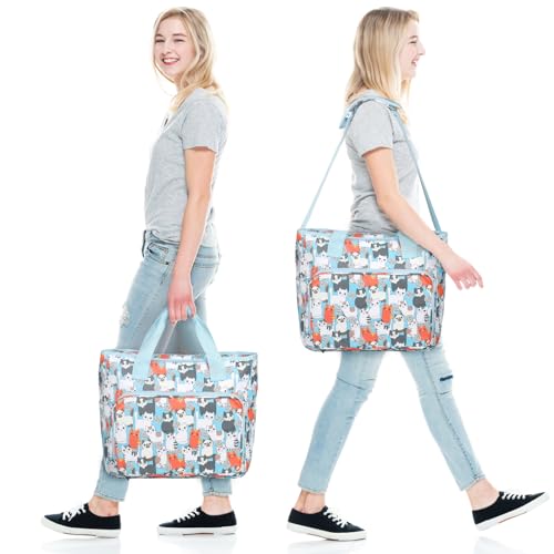 aeelike yarn storage organizer travel crochet bag large capacity tote bag knitting bag for carrying projects knitting needles crochet hooks and yarn cute blue cat