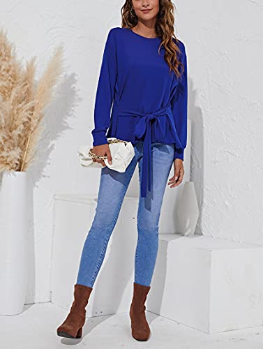 BDCUYAHSKL Herfst en winter vrouwen casual mode ronde hals effen kleur stropdas lange mouwen pullover onderbroek shirt… - Afbeelding 5