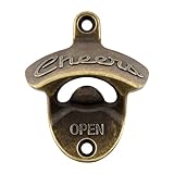 Luwanburg Bottle Opener Wall Mounted Beer Cap Opener Cheers, Brass Bottle Cap Opener Mountable Stainless Gift for Men Women Friends (Antique Bronze)