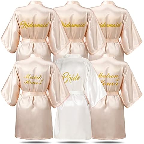 6 Pieces Bridesmaids Robes for Wedding Bridal Robes Matron of Honor Maid of Honor Robe Wedding Robes for Bridal Party Gift, White, Champagne, One Size Cover