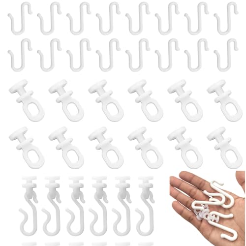 Curtain Hooks and Gliders Set 60 Pcs S-Shaped Plastic Drapery Track Gliders with Quiet Rollers - Fits Most Standard UK Curtain Rails for Window Bathroom & Ceiling Tracks