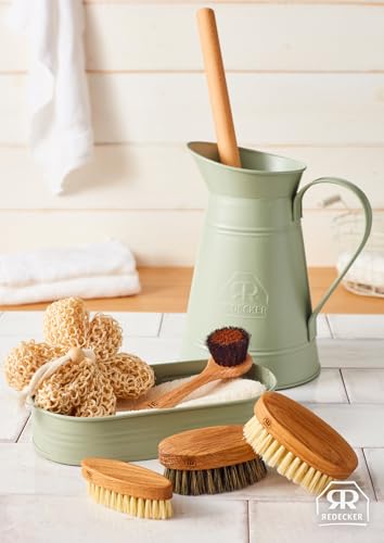 Image of Redecker Coated Metal Toilet Brush Set, Nylon Toilet Brush with Oiled Beechwood Handle, Replaceable Head, Vintage Pitcher Design with Handle and Spout, Made in Germany, Green