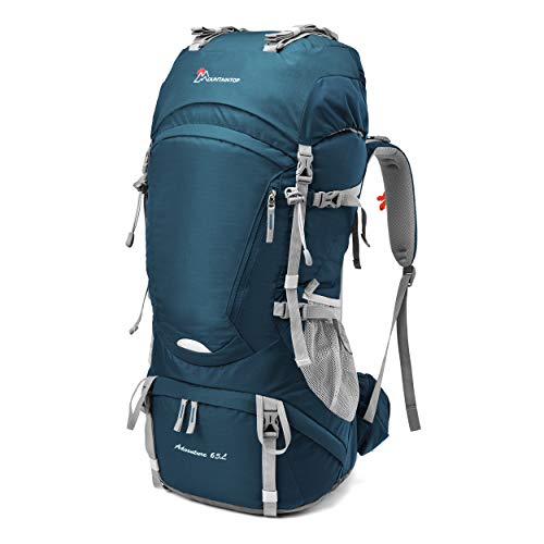 MOUNTAINTOP 50L/55L/60L/65L Internal Frame Backpack Hiking Backpack with Rain Cover (65L-Sapphire Blue)