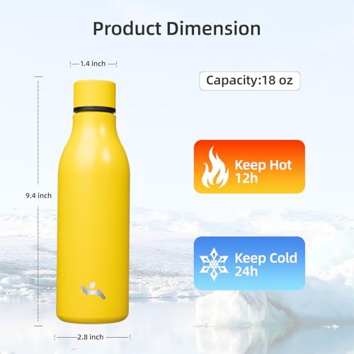 Image of Konokyo Insulated Water Bottle with Strap,18 oz Double Wall Stainless Steel Vacuum Bottles Metal Water Flask,Yellow
