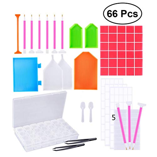 EXCEART 66pcs Diamond Painting Accessories Kits DIY 5D Diamond Embroidery Tool Full Rhinestones Boxe