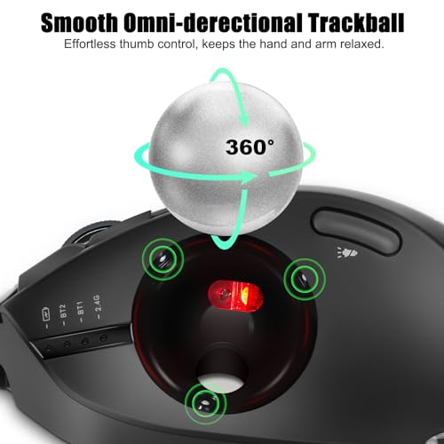 Ratón inalámbrico trackball de 4800 DPI con 7 botones programables recargable 2