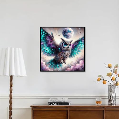 Image of AiYuanzsh 5D Diamond Art Kits for Adults, Fantasy Owl Diamond Painting Dots Art Kits for Adults Beginner, Starry Moon DIY Full Round Gem Crystal Art Paint by Diamonds, Home Wall Decor 13.8x13.8 Inch