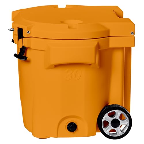 Image of Laka Cooler with Wheels - 30QT Rotomolded Insulated Rolling Hard Cooler, Telescoping Handle, Holds 24 Cans + Ice, Up to 7 Days Cold, Drain Plug, Cup Holders + Bottle Opener, Beach /Camping /Boat