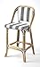 HomeRoots Rattan, PE Plastic Weave Blue and White Striped Rattan Bar Stool