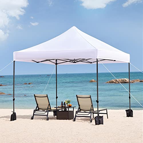 Yaheetech 10X10 Pop Up Canopy Tent, Commercial Instant Heavy Duty Canopy, 500D Waterproof Adjustable Canopy With Wheeled Carry Bag, 4 Sandbags & 4 Stakes, White #TOP1