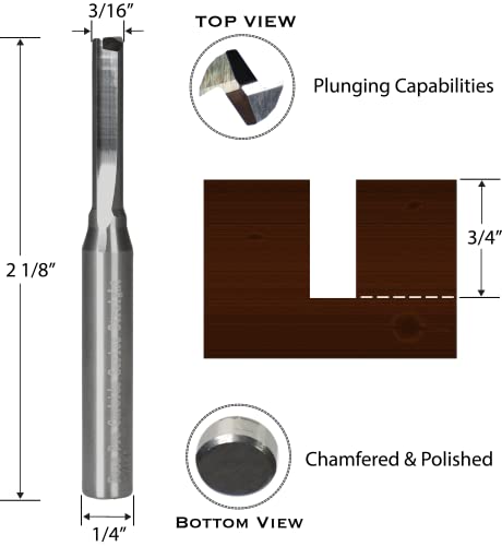 Foos Straight Carbide Router bit - 1/4” Shank - USA Veteran Owned (3/16" Cutting Diameter) - Thumbnail 2