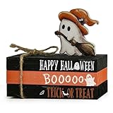 Smile Halloween Wooden Stack, Ghost Bat Mini Faux Books Bundle, Trick or Treat Tiered Tray Decorations, Indoor Decor for Kitchen Bathroom and Home Table Shelf