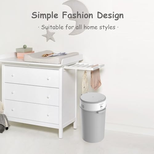 Image of Bellababy Diaper Pail, Upgrade Baby Diaper Bin with Double Odor Locking, Includes 4 Refills (270 inches /pcs), Compact Design for Nursery,Gray