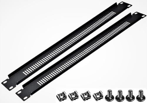 Rack Cabinet 1 U 19‘’ Shell Vented Blank Panel Gasket Steel Filler Mount,IT Network Server Internet Data Center Cloud Panel Partitions Spacer Installation Slotted Venting,Black 2 Pack