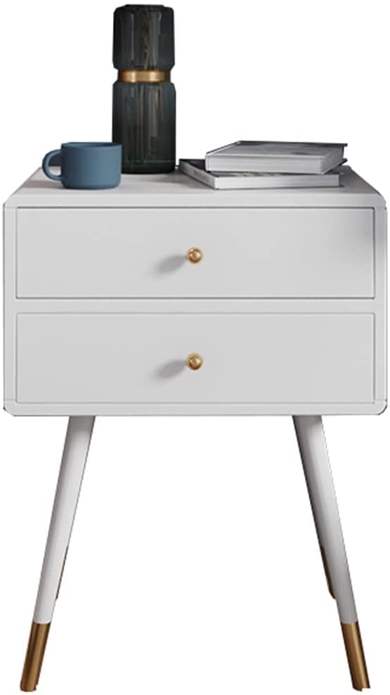 Table de chevet moderne en blanc épuré dotée de tiroirs de rangement et de pieds élancés