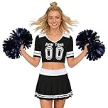 Custom Cheerleading Costume with Personalised Name, Team Name & Number – Short Sleeve Top and Skirt Set for Women – Personalised Cheer Outfit for Halloween, Parties, Role Play (Black)