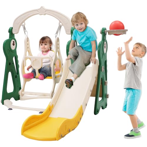 Rutsche Indoor ab 1 2 3 4 5 Jahr, 4-in-1-Kleinkindspielplatz mit Schaukel, Baby Rutsche Kinderzimmer, Gartenrutsche für Kleinkin für drinnen und draußen, Jungen und Mädchen