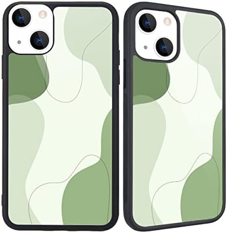 MAYCARI Compatible with iPhone 13 Case for Children Women Abstract Line Art Sage Green Design, Hard Back with Aesthetic Pattern Soft TPU Bumper Protective Phone Case