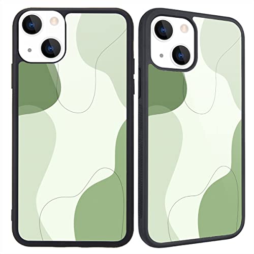 Maycari Compatible With Iphone 13 Case For Children Women Abstract Line Art Sage Green Design, Hard Back With Aesthetic Pattern Soft Tpu Bumper Protective Phone Case #TOP3