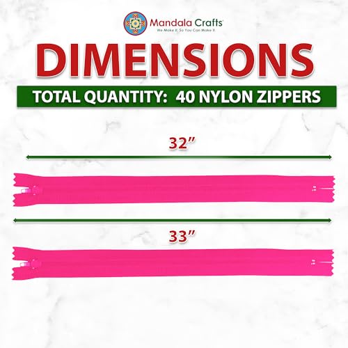 Image of Mandala Crafts 40 PCs Hot Pink Closed-End 32 Inches Nylon Zipper for Sewing