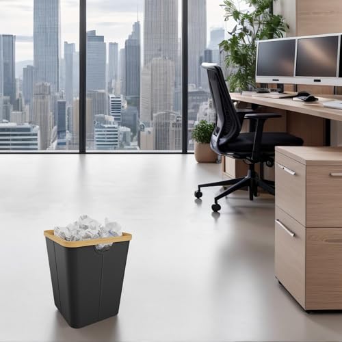 Vireon Papierkorb Büro aus Bambus - Mülleimer Büro aus Oxford-Stoff - Papiermülleimer Eckig - Papiereimer Schwarz Abfalleimer Büro - für Homeoffice/Arbeitszimmer/Schreibtischbereich