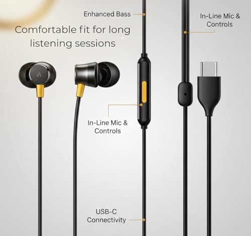 Image of Original for Realme Buds 3 Type-C Wired Earphones with Mic - USB-C Earbuds for Deep Bass, Clear Sound & Noise Isolation, Compatible with Android Phones