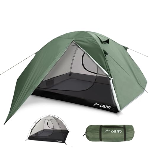 CALIYO Zelt 2 Personen, 2-Doors Ultraleichte Kuppelzelt für Trekking Wasserdicht & Winddicht, 2 Personen Camping Zelt für Familientreffen Outdoor
