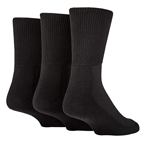 IOMI 3 Pares Hombre Mujer Calcetines de Bambu para Diabéticos | Calcetas Sin Elásticos Footnurse (39-42, Negro)