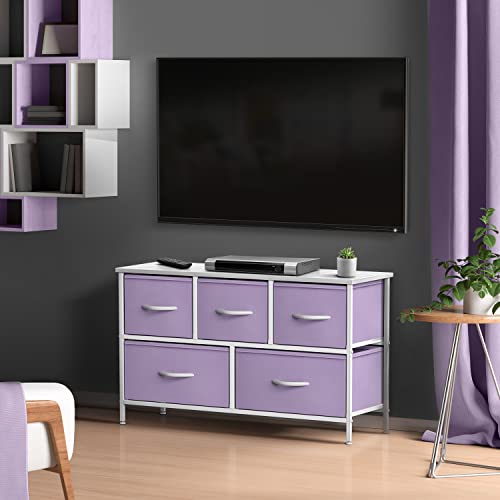 Sorbus Kids Dresser With 5 Drawers - Storage Chest Organizer Unit With Steel Frame, Wood Top, Easy Pull Fabric Bins - Long Wide Tv Stand For Bedroom Furniture, Hallway, Closet & Office Organization #TOP1