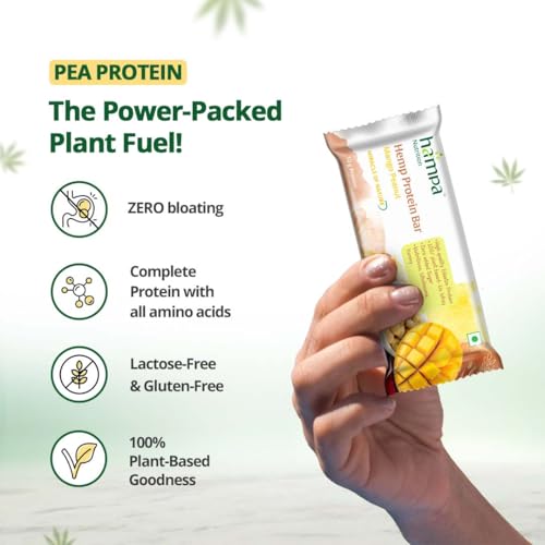 Image of Hampa Hemp protein Bar 50g | Mango Peanut Flavour | 10g Plant Protein | No Whey, Vegan Friendly | No Added Sugar, Sweetened with Dates | Anytime Snack with Edestine Protein | Pack of 6