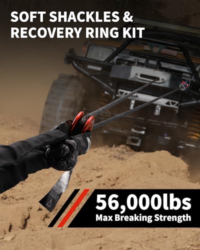 Image of DAYDOOR 56,000 LBS Soft Shackle Recovery Kit, 1 /2 inch x 22 inch (2-Pack) with 7075 Aluminum Snatch Ring, Winch Accessory for Jeep Wrangler, Bronco, 4Runner, Tacoma, ATV /UTV /Jeeps /SUVs, 4x4 Off-Road(Gray)