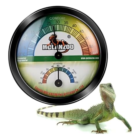 MCLANZOO Reptile Terrarium Thermometer Hygrometer Dual Gauges 2-in-1 for Reptile Tank Snake Tank Bearded Dragon Tank Accessories No Battery Required Cover