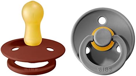BIBS Colour Soother 2-Pack, BPA Free Dummy Pacifier, Round Nipple. Natural Rubber Latex, Size 2 (6-18 Months), Mocha/Dark Oak